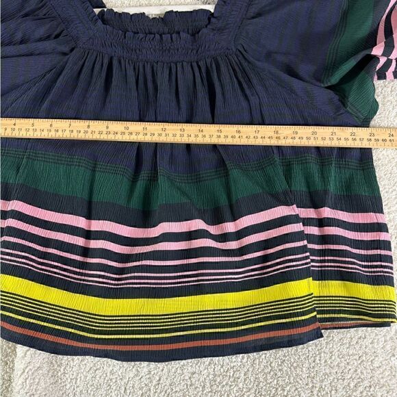 Apiece Apart top womens Sz 0 silk Blouse smocked off shoulder striped tassel - Picture 8 of 13